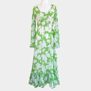 Vintage 60s Jack Bryan Floral Maxi Dress Green White S M